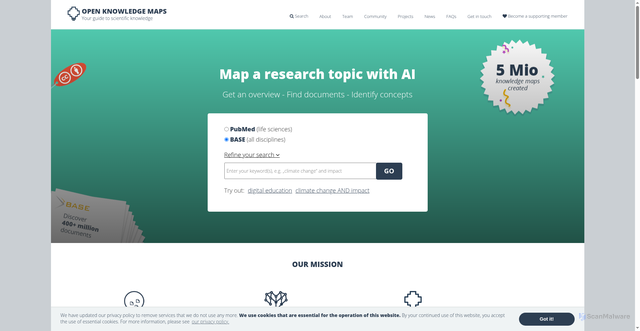 Security scan screenshot of https://openknowledgemaps.org/