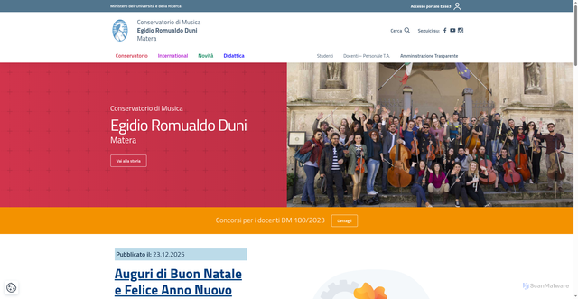 Security scan screenshot of https://www.conservatoriomatera.it/