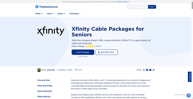 Security scan screenshot of https://www.theseniorlist.com/cable/xfinity/