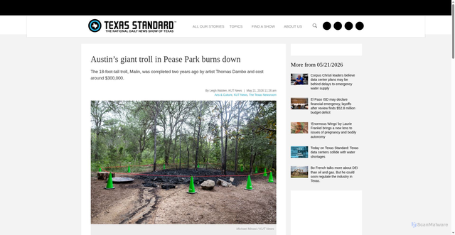 Security scan screenshot of https://texasstandard.org/stories/austin-texas-troll-burns-down-thomas-dambo/
