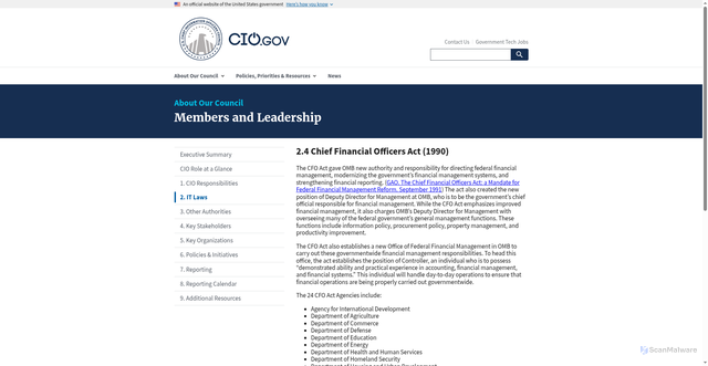 Security scan screenshot of https://www.cio.gov/handbook/it-laws/cfo-act/