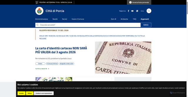 Security scan screenshot of https://www.comune.porcia.pn.it