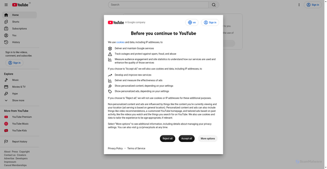 Security scan screenshot of https://www.youtube.com