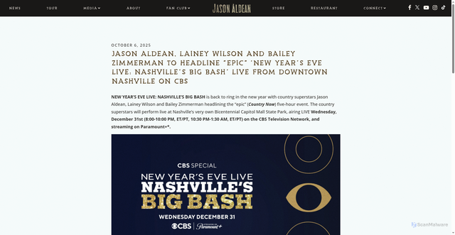 Security scan screenshot of https://www.jasonaldean.com/news/news/jason-aldean-lainey-wilson-and-bailey-zimmerman-to-headline-epic-new-years-eve-live-nashvilles-big-bash-live-from-downtown-nashville-on-cbs/