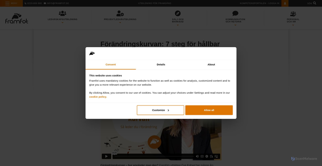 Security scan screenshot of https://www.framfot.se/tips/forandringskurvan/