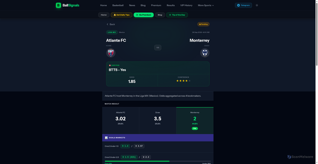 Security scan screenshot of https://ballsignals.com/tips/5600