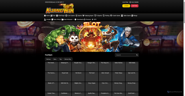 Security scan screenshot of https://notdxkijangwin.click/desktop/game/slot/fastspin