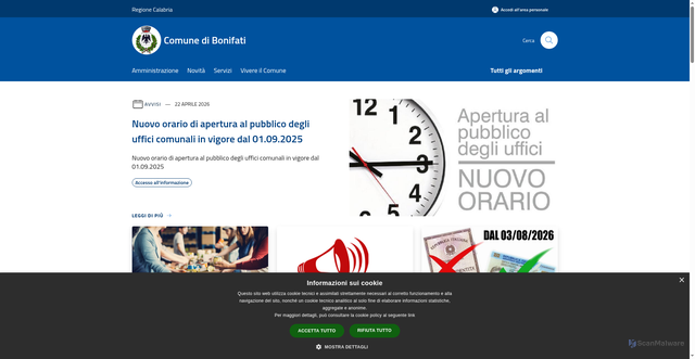 Security scan screenshot of https://comune.bonifati.cs.it
