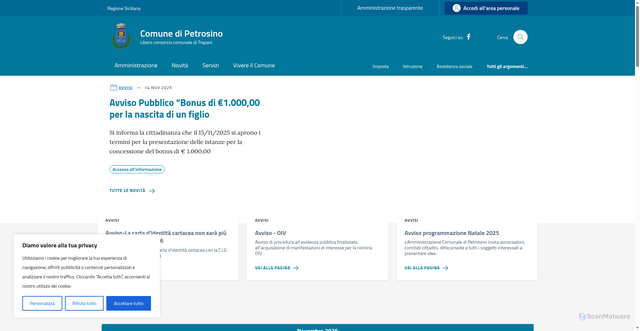 Security scan screenshot of https://comune.petrosino.tp.it/