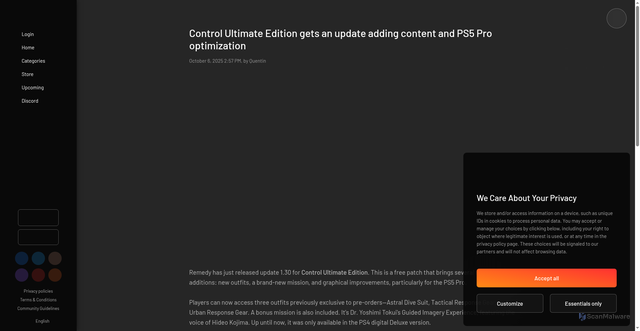 Security scan screenshot of https://news.instant-gaming.com/en/articles/15265-control-ultimate-edition-gets-an-update-adding-content-and-ps5-pro-optimization