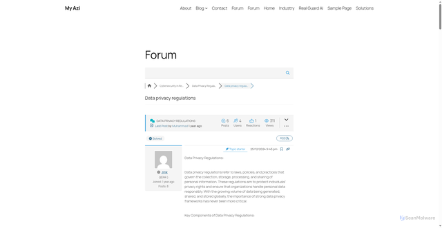 Security scan screenshot of https://myazi.org/community/data-privacy-regulations/data-privacy-regulations/