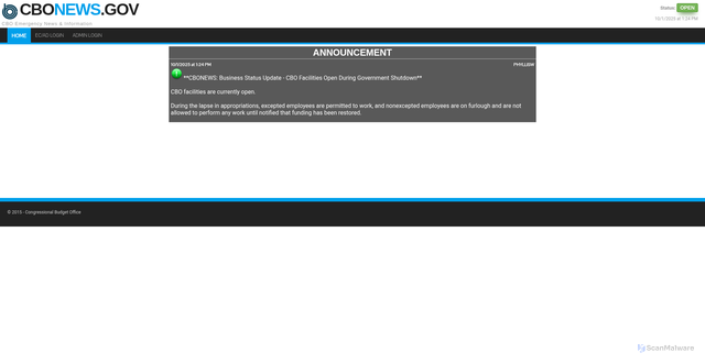 Security scan screenshot of http://www.cbonews.gov/
