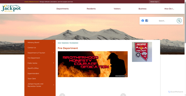Security scan screenshot of https://townofjackpot.com/195/Fire-Department