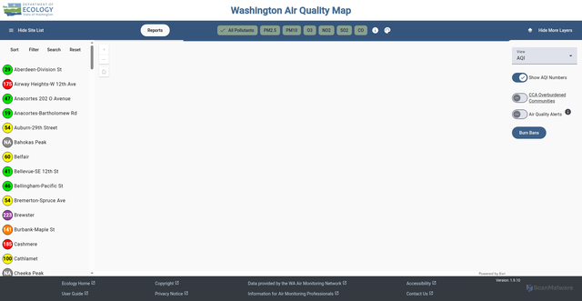 Security scan screenshot of https://airqualitymap.ecology.wa.gov/