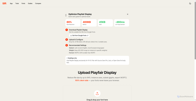 Security scan screenshot of https://sift-35a.pages.dev/app-tool?font=playfair-display