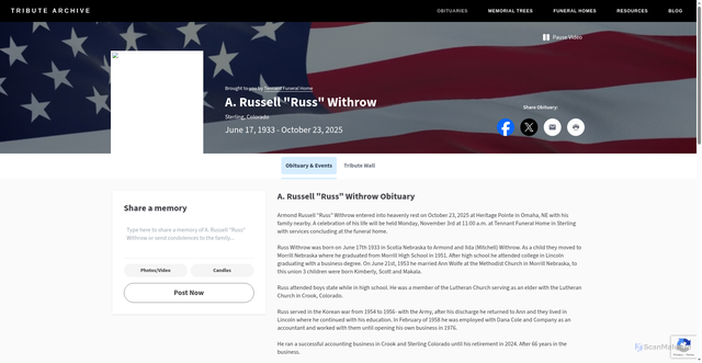 Security scan screenshot of https://www.tributearchive.com/obituaries/46207721/a.-russell-%22russ%22-withrow