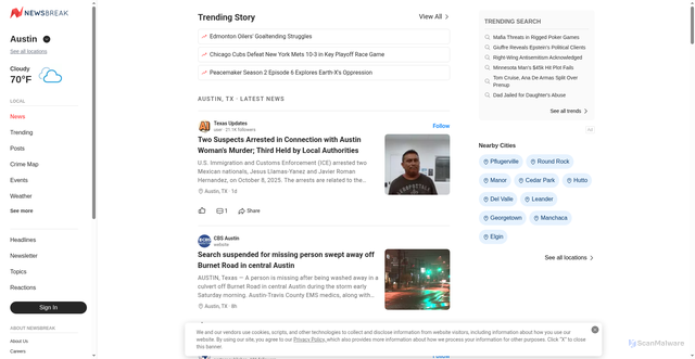 Security scan screenshot of https://local.newsbreak.com/austin-tx