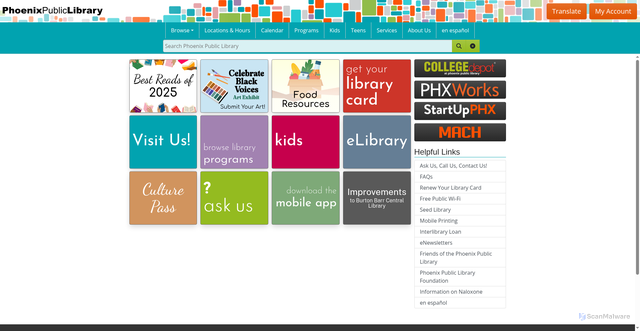 Security scan screenshot of https://www.phoenixpubliclibrary.org/