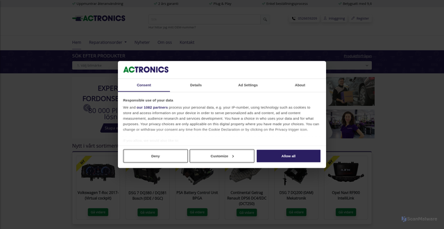 Security scan screenshot of https://actronics.se