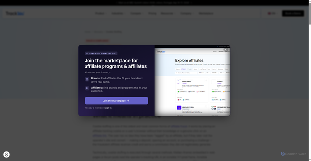 Security scan screenshot of https://track360.io/glossary/cookie-stuffing