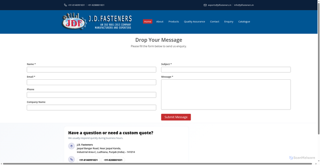 Security scan screenshot of https://jdfasteners.ayushionline.in/enquiry.html