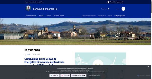 Security scan screenshot of https://www.comune.pinarolopo.pv.it/it-it/home