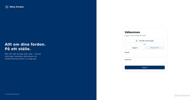 Security scan screenshot of https://minfordonsbok.se