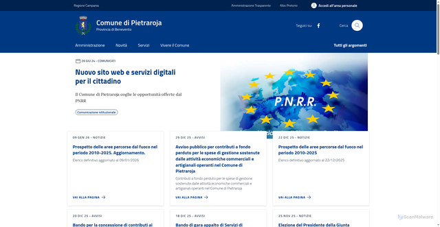 Security scan screenshot of https://comune.pietraroja.bn.it/