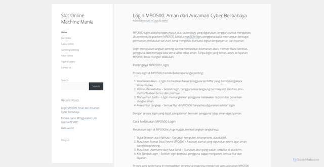 Security scan screenshot of https://slotonlinemachinemania.com