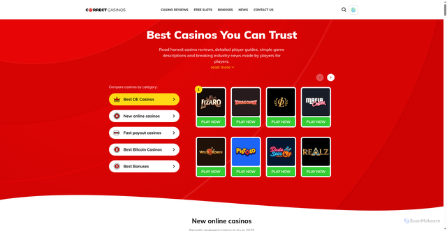 Security scan screenshot of https://correctcasinos.com