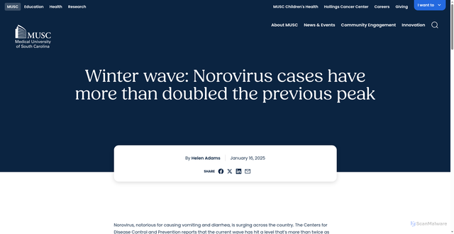 Security scan screenshot of https://www.musc.edu/content-hub/news/2025/01/16/winter-wave-norovirus-cases-have-more-than-doubled-the-previous-peak