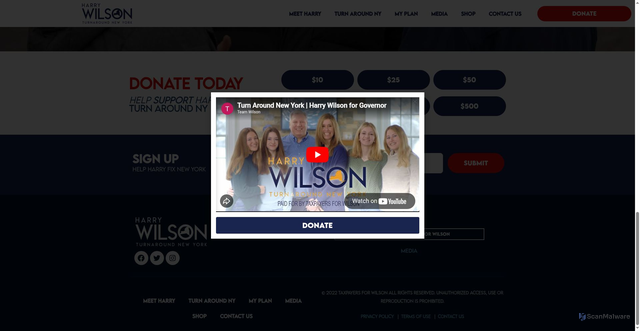 Security scan screenshot of https://harrywilsonforgovernor.com/