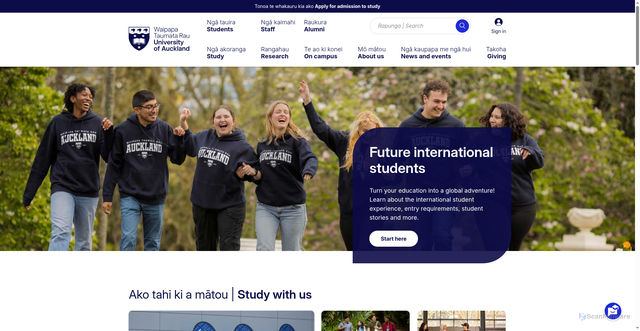 Security scan screenshot of https://www.auckland.ac.nz/en.html
