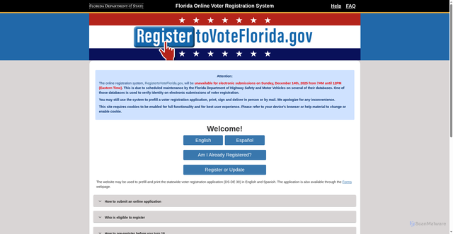 Security scan screenshot of https://registertovoteflorida.gov/