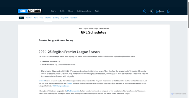 Security scan screenshot of https://pointspreads.com/epl/schedules/