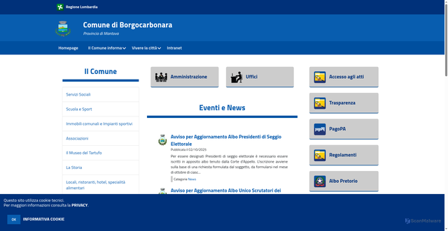 Security scan screenshot of https://www.comune.borgocarbonara.mn.it/hh/index.php