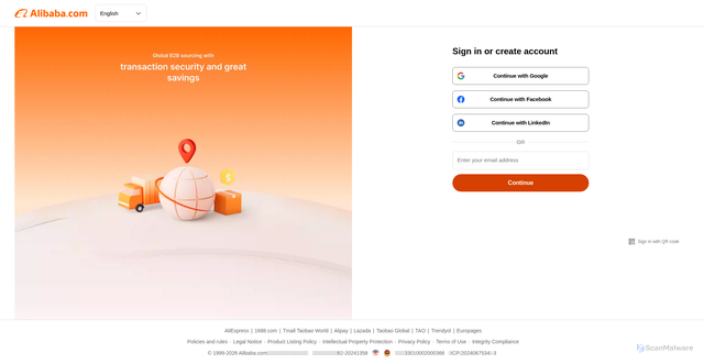 Security scan screenshot of https://support.alibaba.com