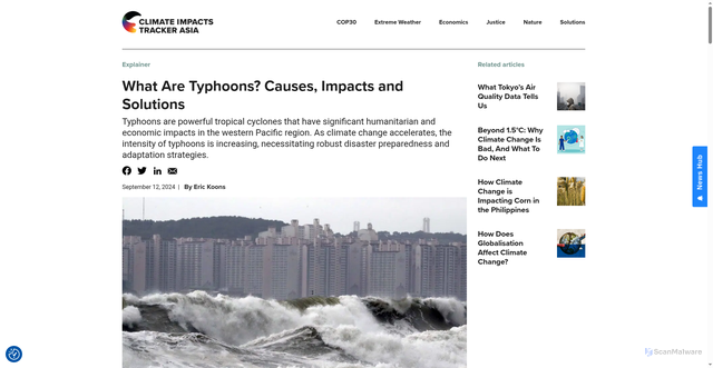 Security scan screenshot of https://climateimpactstracker.com/what-are-typhoons-causes-impacts-and-solutions/