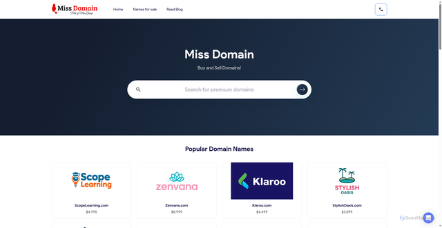 Security scan screenshot of https://www.missdomain.com/