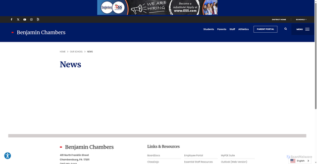 Security scan screenshot of https://bc.casdonline.org/our-school/benjamin-chambers-news