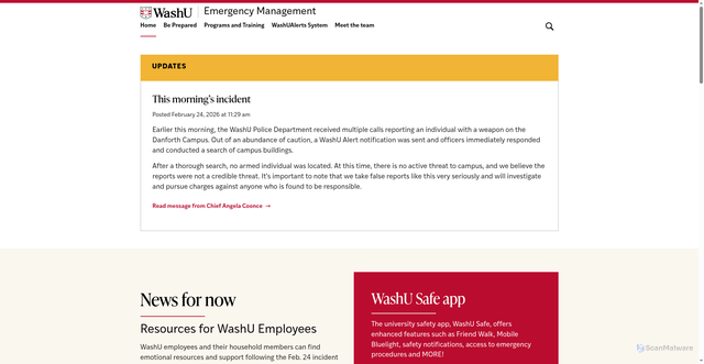 Security scan screenshot of https://emergency.washu.edu/