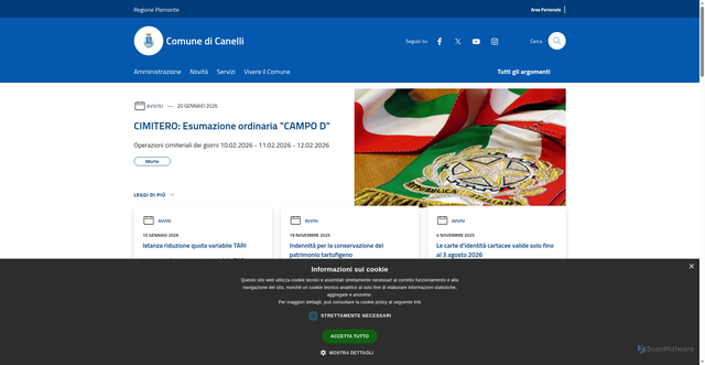Security scan screenshot of https://www.comune.canelli.at.it/it