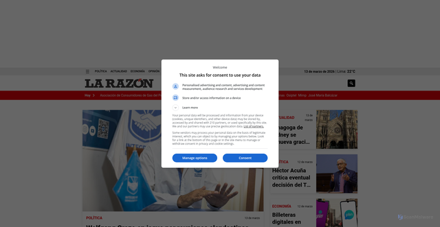 Security scan screenshot of https://larazon.pe