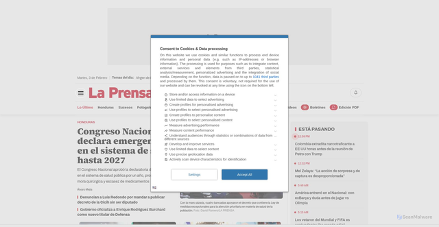 Security scan screenshot of https://laprensa.hn