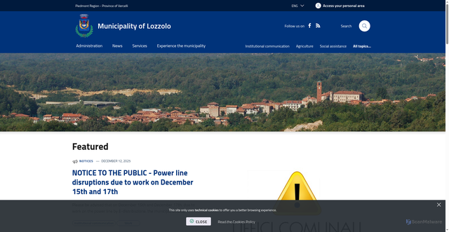 Security scan screenshot of https://www.comune.lozzolo.vc.it/it-it/home