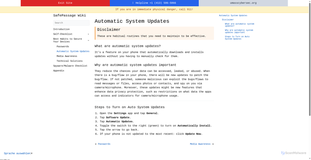 Security scan screenshot of https://safepassage-wiki.pages.dev/iphone/best-habits-to-secure-your-device/4.2-automatic-system-updates/