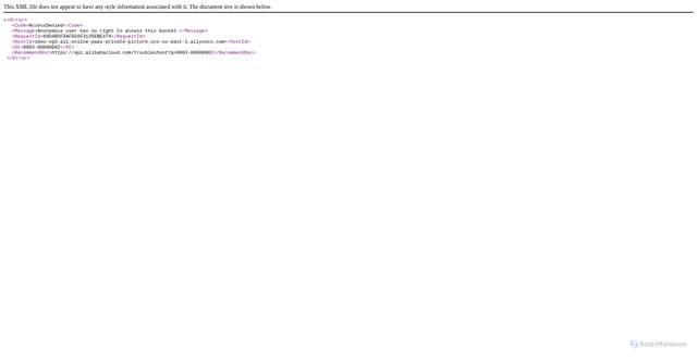 Security scan screenshot of https://imou-vg3-ali-online-paas-private-picture.oss-us-east-1.aliyuncs.com