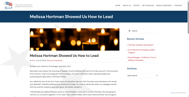 Security scan screenshot of https://www.sllf.org/melissa-hortman-showed-us-how-to-lead/