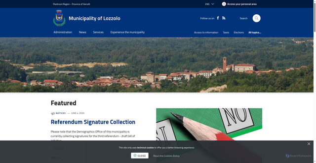Security scan screenshot of https://www.comune.lozzolo.vc.it