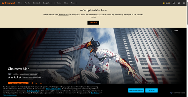 Security scan screenshot of https://www.crunchyroll.com/series/GVDHX8QNW/chainsaw-man?srsltid=AfmBOoqm14EK-_qF7FUPv3tL_it0bbyqFpY15c4DKNM9oJB9aEIMiaIe